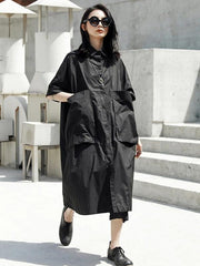 French lapel Large poeckets Cotton summer dresses Photography black Dresses - SooLinen