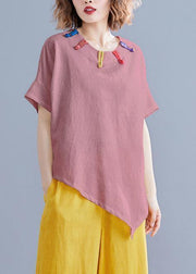 French o neck asymmetric linen cotton tunic top brown cotton top summer - SooLinen