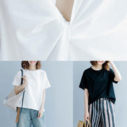 French o neck back side open clothes For Women Outfits black shirt - SooLinen