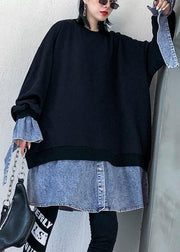 French o neck false two pieces box top Photography black shirt - SooLinen