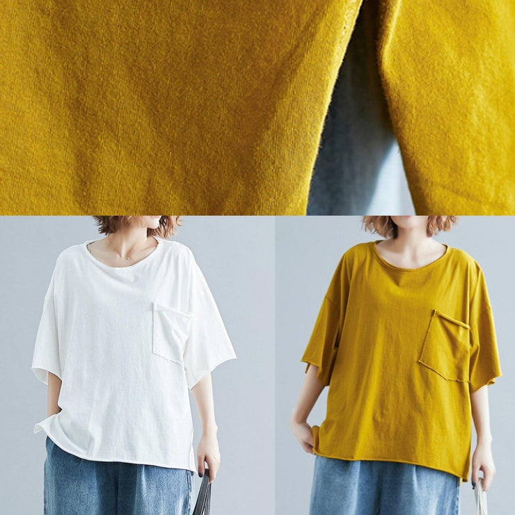 French o neck half sleeve cotton summer clothes For Women white tops - SooLinen