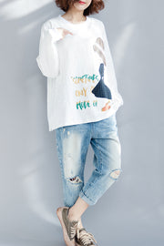 French o neck long sleeve cotton clothes Organic Fabrics white blouse spring