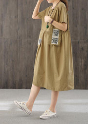 French o neck patchwork clothes Outfits light yellow Dresses - SooLinen