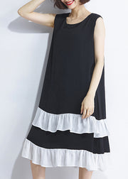 Französisches Patchwork, ärmellos, Baumwolle, lässig, Laufsteg, schwarz, Plus-Size-Kleid, Sommer