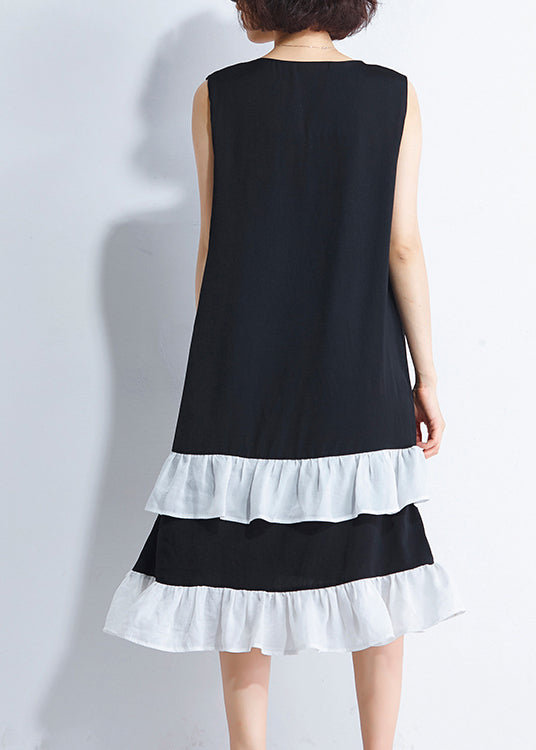 Französisches Patchwork, ärmellos, Baumwolle, lässig, Laufsteg, schwarz, Plus-Size-Kleid, Sommer