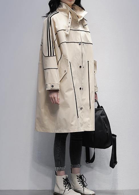 French stand collar zippered  outwear khaki silhouette coats - SooLinen