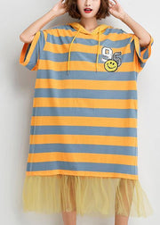 French striped Cotton outfit patchwork tulle baggy summer Dress - SooLinen