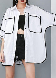 French women blouses Vintage Personality Solid Color Pockets Summer Shirt - SooLinen