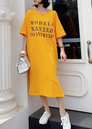 French yellow cotton tunic dress side open Robe summer Dresses - SooLinen