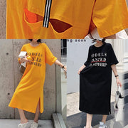 French yellow cotton tunic dress side open Robe summer Dresses - SooLinen