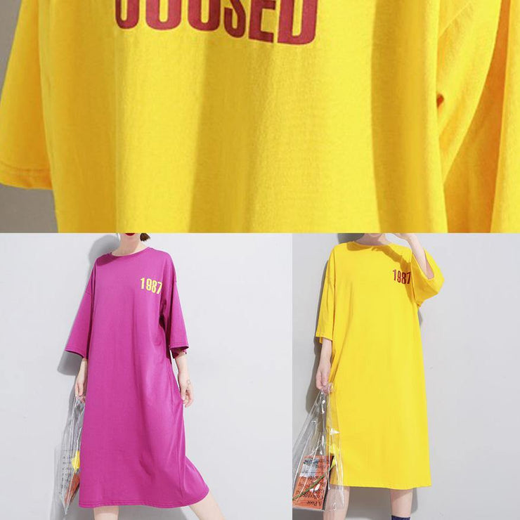 French yellow linen Long Shirts o neck cotton robes summer Dress - SooLinen