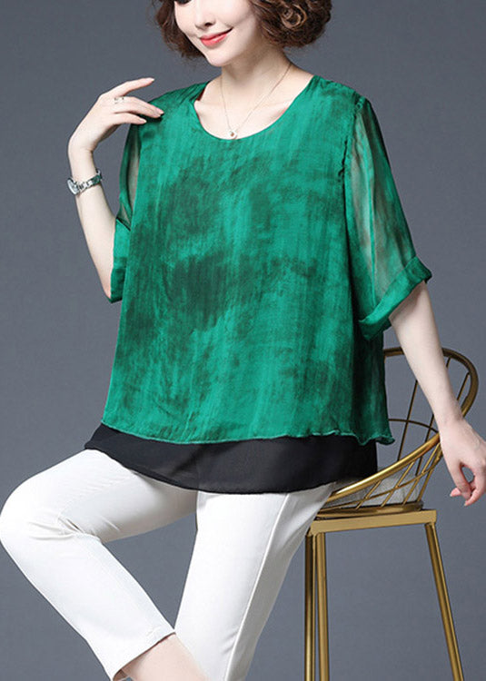 Green Layered  design Chiffon Tops side open Half Sleeve
