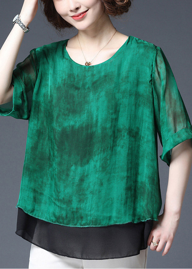 Green Layered  design Chiffon Tops side open Half Sleeve