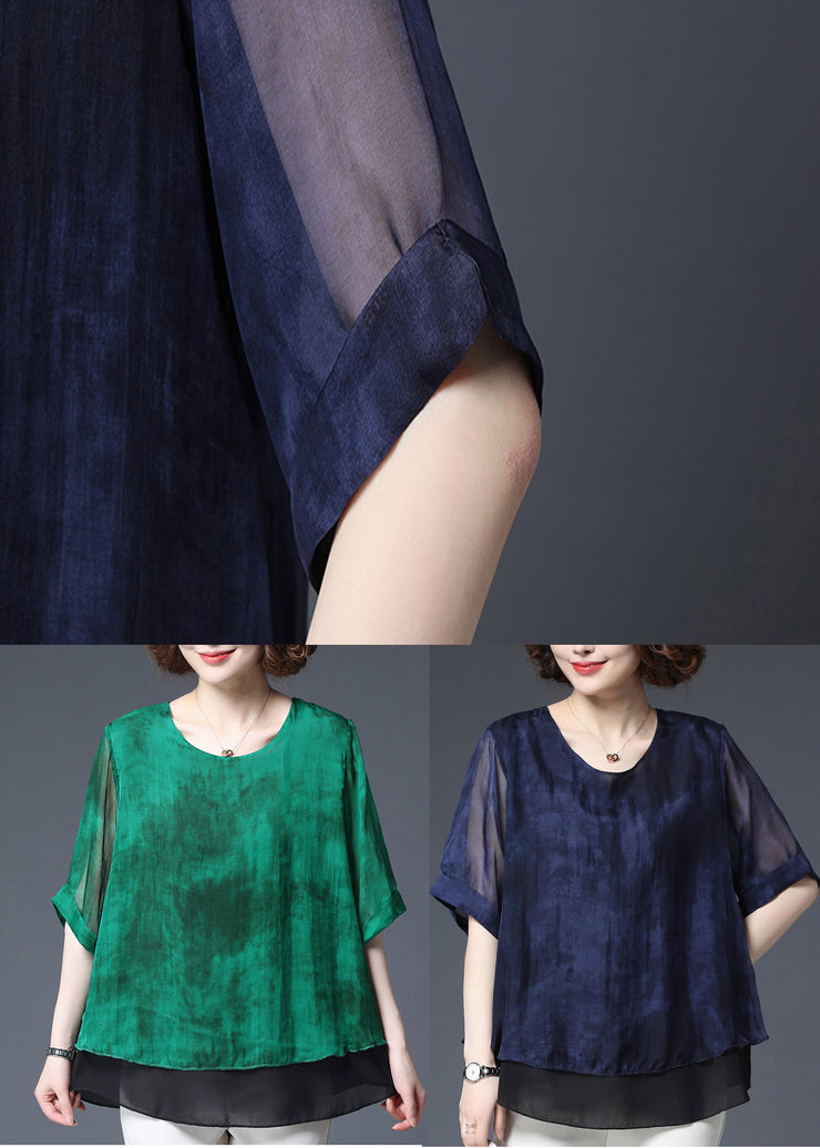 Green Layered  design Chiffon Tops side open Half Sleeve