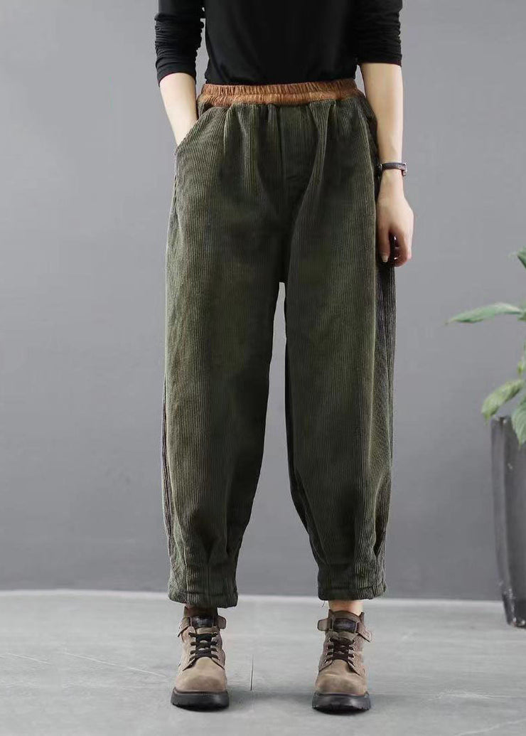 Handmade Black Casual Pockets Thick Harem Fall Pants