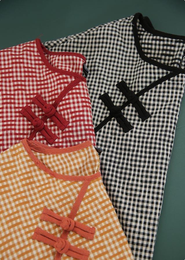 Handmade Black Plaid Button Cotton Shirt Top Summer - SooLinen