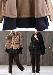 Handgemachter schwarzer Kordelzug Patchwork gestreifter Freizeitmantel Herbst
