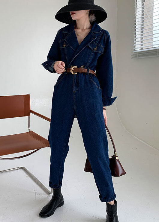 Handgefertigter blauer Peter Pan Kragen Denim Overall Frühling