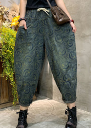 Handgemachte Blaue Jeanshose mit hoher Taille und Druck Frühling