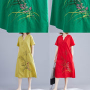 Handmade Chinese Button linen dresses Tutorials yellow embroidery Dress summer - SooLinen