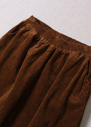 Handmade Chocolate Embroideried Lace Patchwork Corduroy Pants Winter