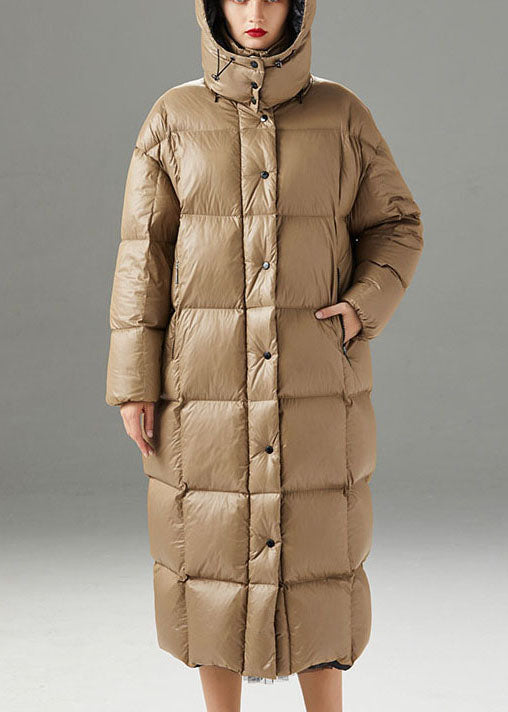 Handgefertigte Khaki-Knopftaschen Mode Winter Entendaunen Daunenmantel
