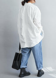 Handmade Lapel Collar  Cotton spring Clothes White tunic shirt - SooLinen