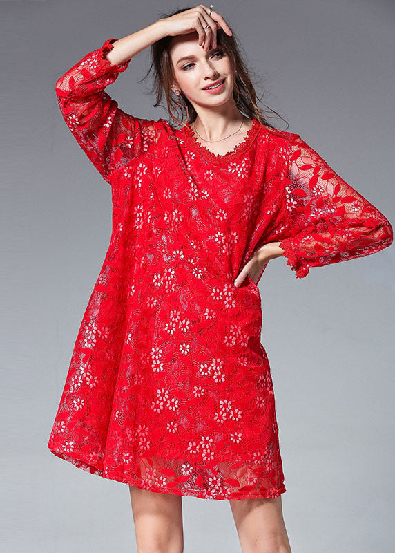 Elegant  Fall Lace Dress Plus Size Clothing