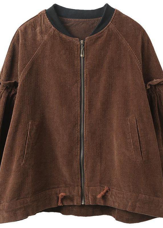 Handmade Ruffles Fashion Spring Clothes For Women Chocolate Coat - SooLinen