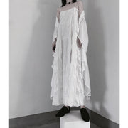 Handmade Spaghetti Strap Wrinkled Dresses Fabrics White Art Dress - SooLinen