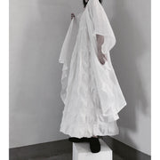 Handmade Spaghetti Strap Wrinkled Dresses Fabrics White Art Dress - SooLinen
