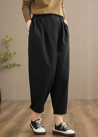 Handmade Spring Pants Women's Black Inspiration Button Down Jeans - SooLinen