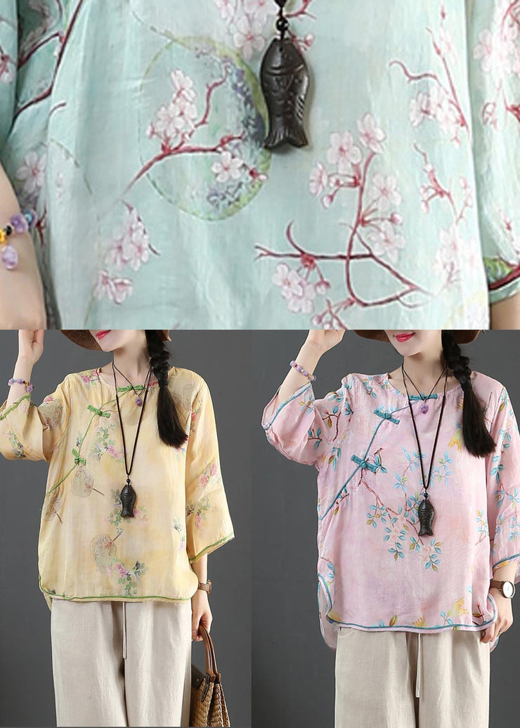 Handmade Yellow Print Linen Summer Shirts - SooLinen