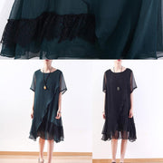 Handmade black Chiffon tunics for women Organic Outfits layered loose summer Dress - SooLinen