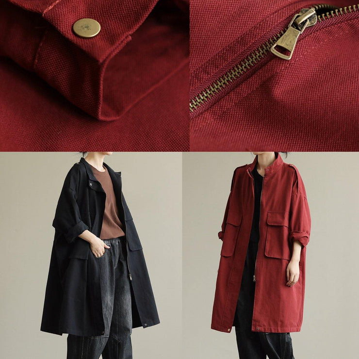 Handmade black Fashion outfit Wardrobes zippered pockets fall outwears - SooLinen
