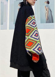 Handmade black patchwork clothes high neck Art spring tops - SooLinen