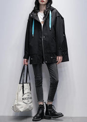 Handmade black  tunics for women design hooded Letter coats - SooLinen