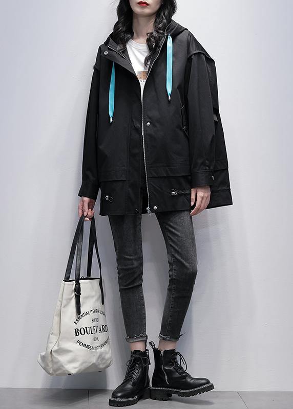 Handmade black  tunics for women design hooded Letter coats - SooLinen