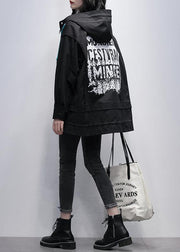 Handmade black  tunics for women design hooded Letter coats - SooLinen