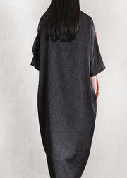 Handmade burgundy clothes o neck patchwork loose Dress - SooLinen