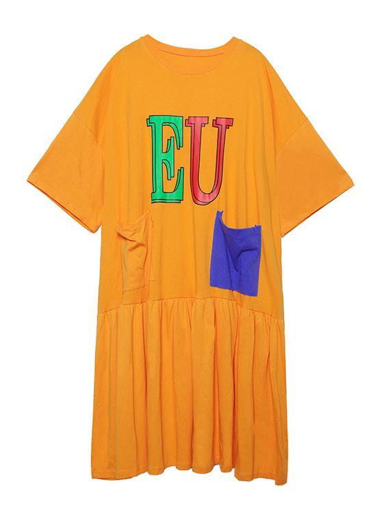 Handmade green print cotton Wardrobes o neck pockets long summer Dress - SooLinen