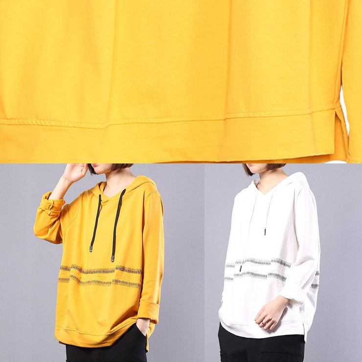 Handmade hooded cotton clothes For Women Photography yellow tops autumn - SooLinen