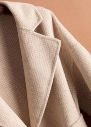 Handmade lapel tie waist Fine Woolen Coats Women Notched Woolen Coats - SooLinen