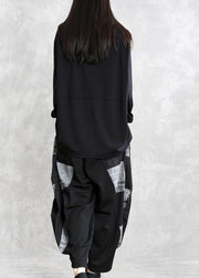 Handmade o neck asymmetric cotton tunic top Shirts black top - SooLinen