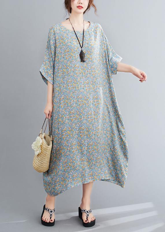 Handmade o neck clothes Women Inspiration light green floral Maxi Dress - SooLinen