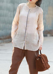Handmade o neck linen clothes Shirts nude top half sleeve - SooLinen