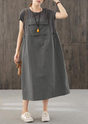 Handmade o neck Cinched quilting clothes Inspiration dark gray Maxi Dress - SooLinen