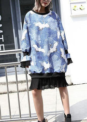 Handmade patchwork Cotton clothes Women design blue prints Dresses fall - SooLinen