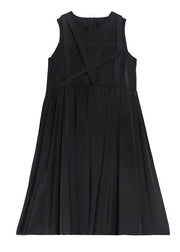 Handmade v neck sleeveless summer clothes For Women Sewing black Dress - SooLinen