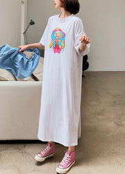 Handmade white Cartoon anime print dress o neck Robe Dresses - SooLinen
